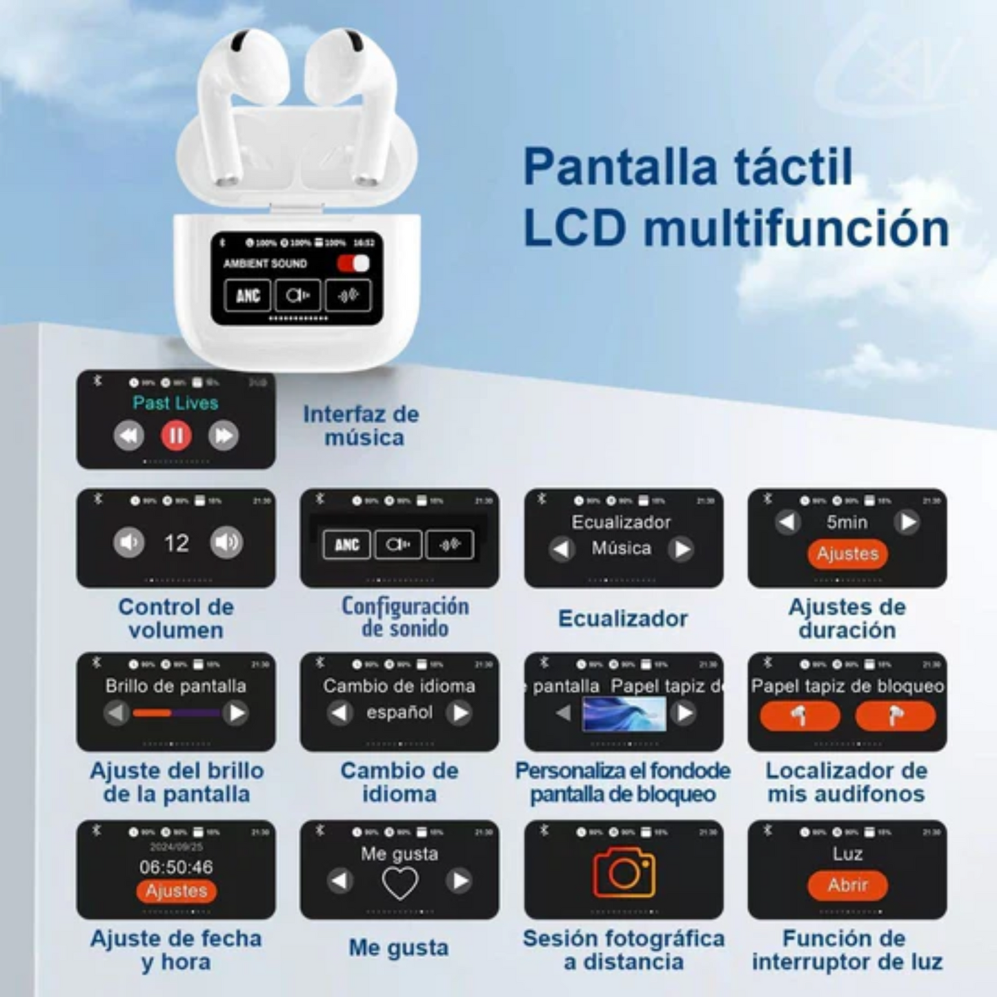 Audífonos Pro Bluetooth con Pantalla Táctil